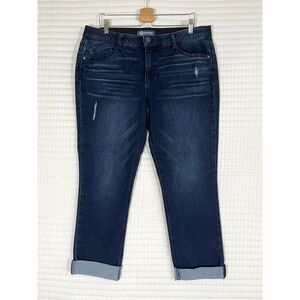 Democracy AB Solution Crop Jeans Size 16 Dark Blue Stretch Cuffed Casual Womens